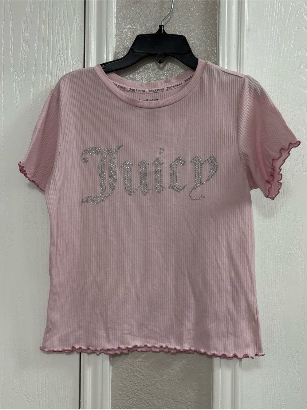 Juicy Couture Light Pink Ribbed Short-Sleeve Tee with Rhinestone Logo PJS